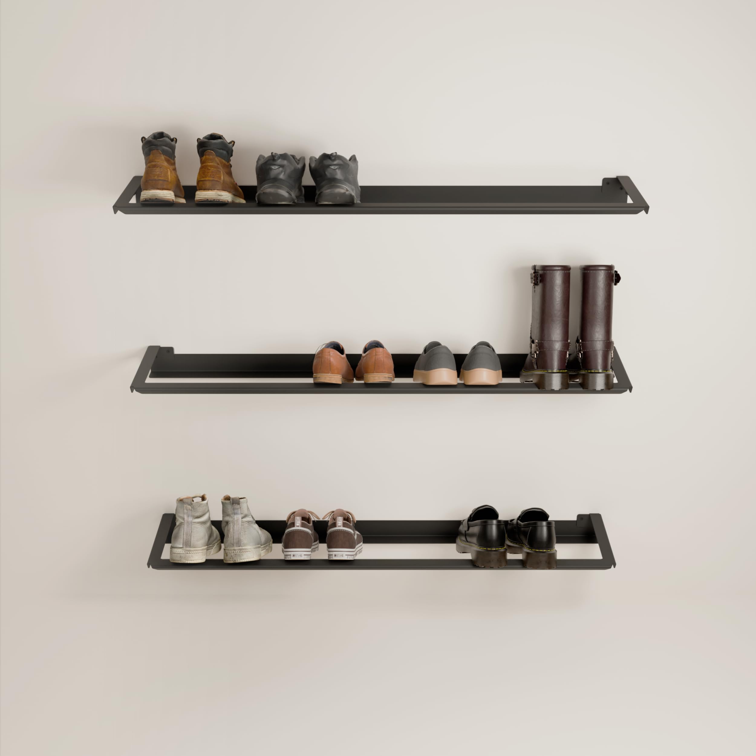 pamo étagère à Chaussures Murale en métal 91 x 20 cm – Étagère à Chaussures | gain de place à fixation murale pour entrée, dressing ou chambre – Noir