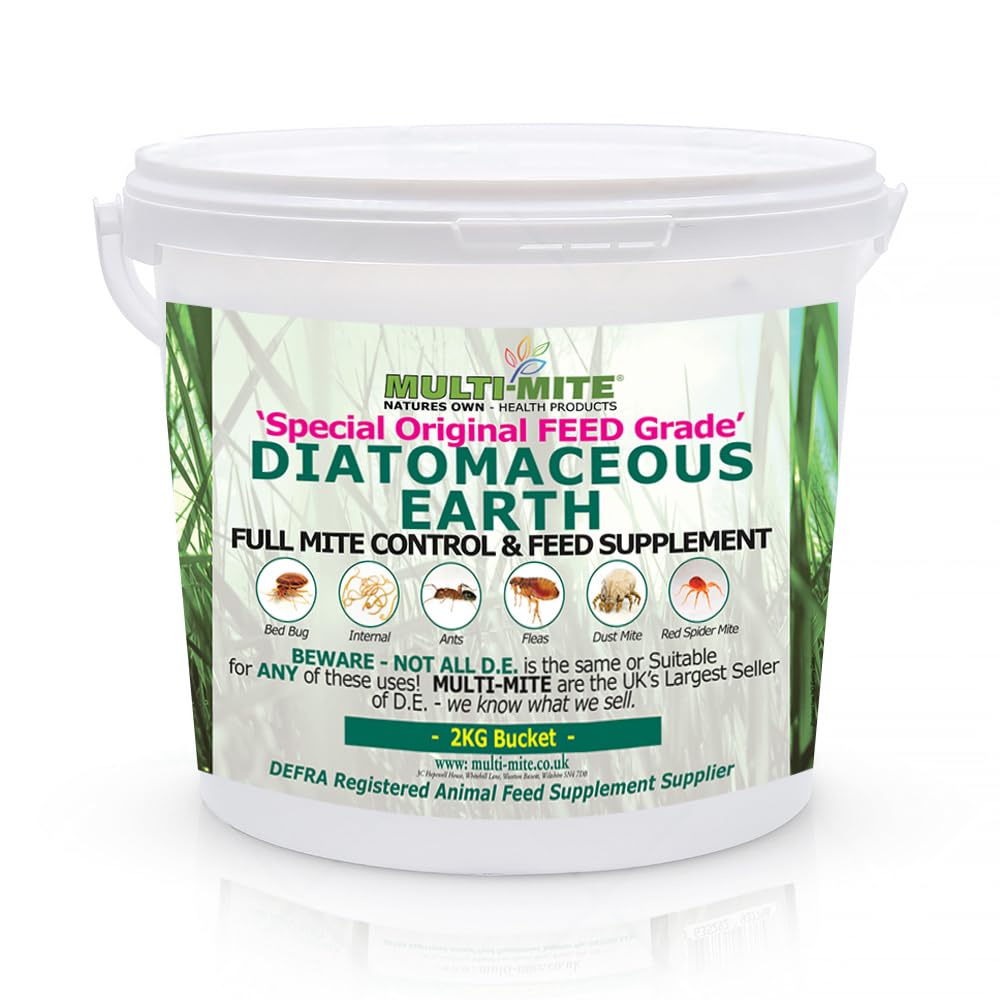 Multi-Mite 2kg Bucket Feed Grade Diatomaceous Earth - Red Mite, Fleas & All Animal Lice Control Powder - 100% Natural Insect Killer Pest Mite Treatment