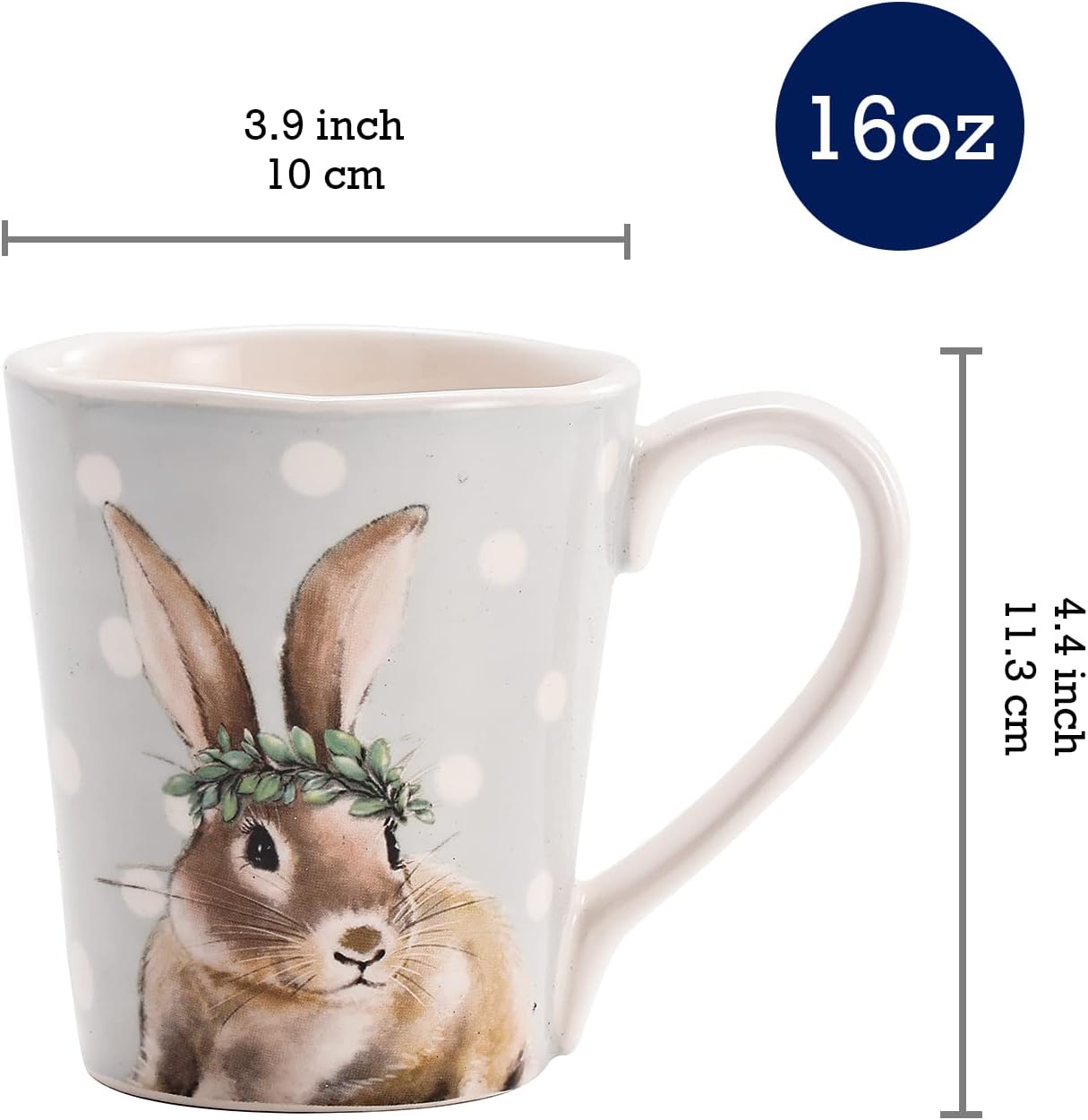 Bico Farmhouse Bunny Ceramic Mugs, Easter Mugs Set, 16oz, Set of 4, for Coffee, Tea, Drinks, Microwave & Dishwasher Safe