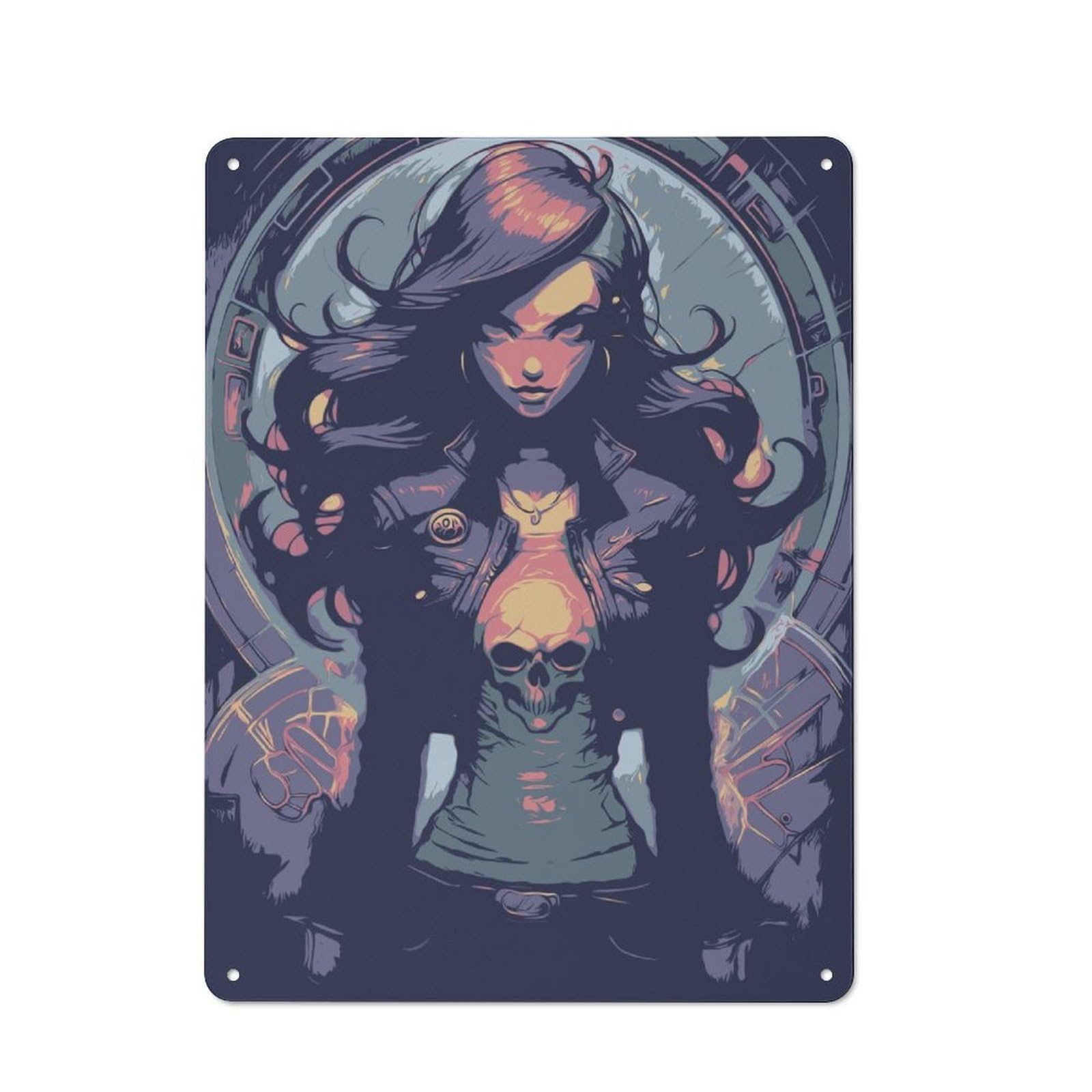Junmoney Girls Fantasy Classic Metal Wall Decor 40X30cm, Decorative Tin Plaque For Cafe, Pub, Workshop Or Home Bar