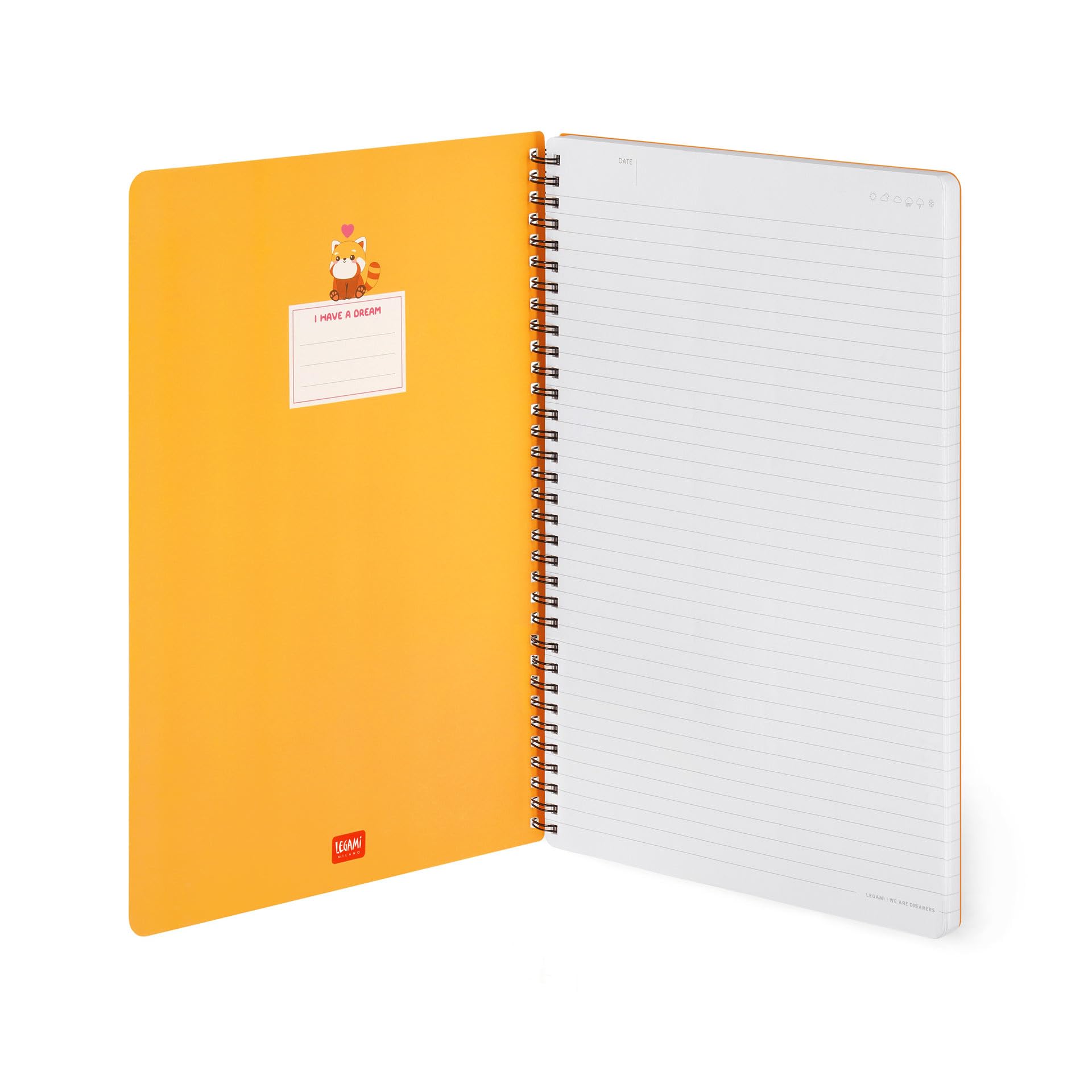 Legami Cahier à rayures A4 Spiral Notebook Maxi 160 pages détachables papier FSC élastique fermeture 21 x 29 cm Red Panda