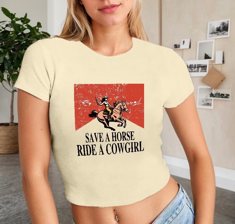 Cowgirl Crop Tops for Women Western Cowboy Shirt Vintage Rodeo Tee Country Concert Short Sleeve Crop Top - Image 3