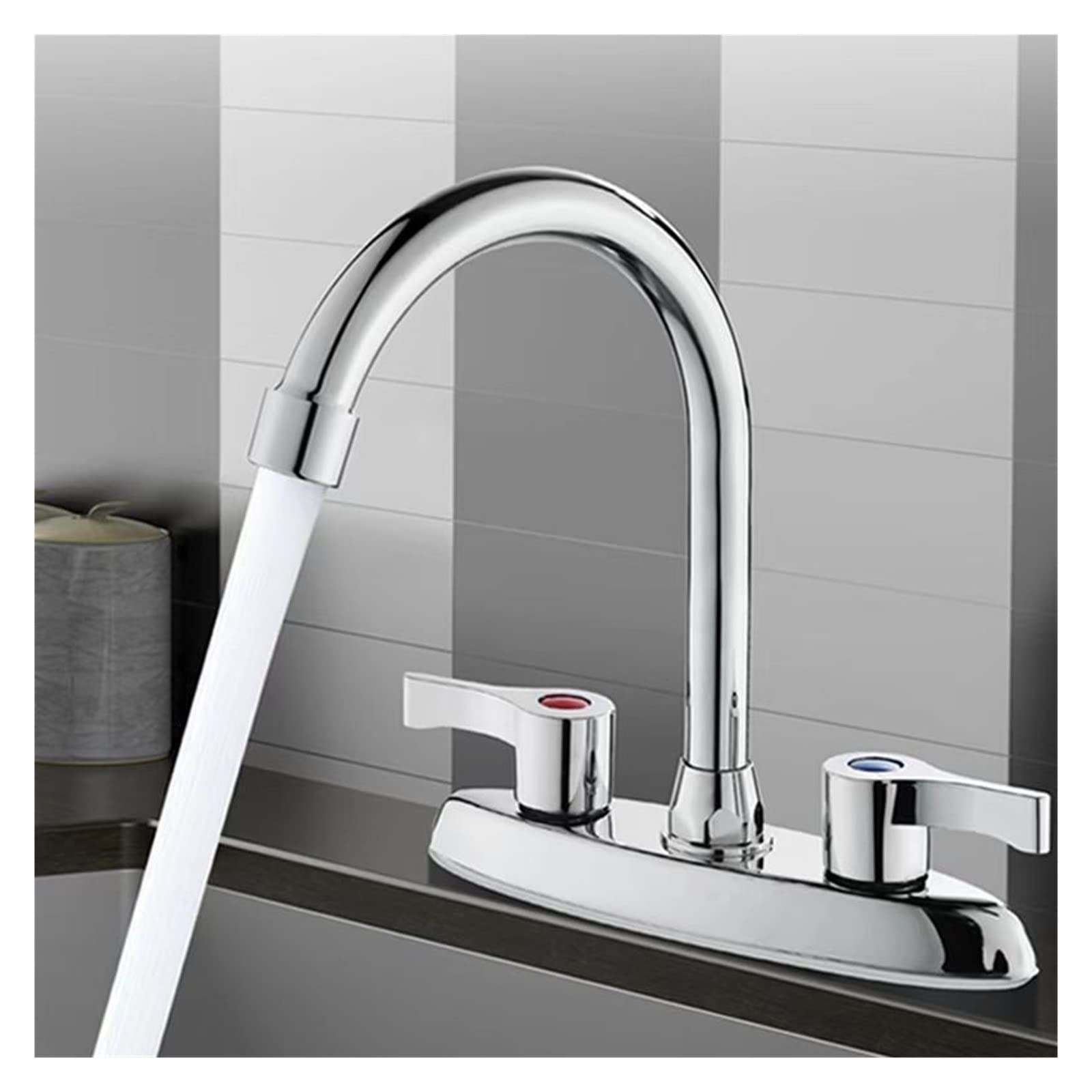 Mitigeur de cuisine eau chaude et froide avec bec rotatif double trou en cuivre