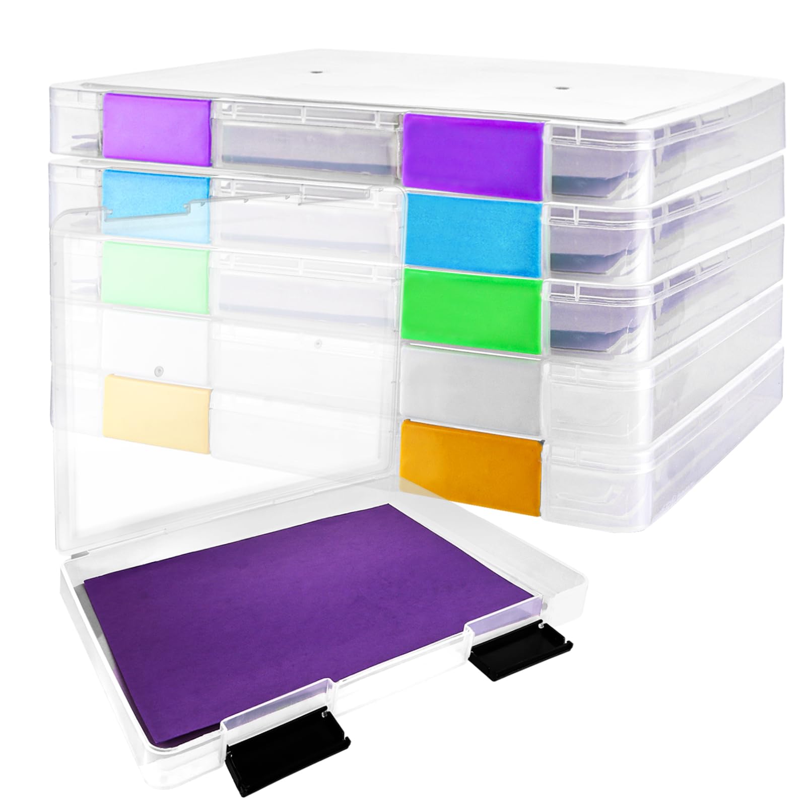 6 Piezas Caja de Archivo Portátil A4, 31,5 x 25 x 3 cm Caja de Documentos Transparente de Plástico, Caja de Almacenamiento Multifuncional Apilable para Documentos, Cartas, Álbumes de Recortes
