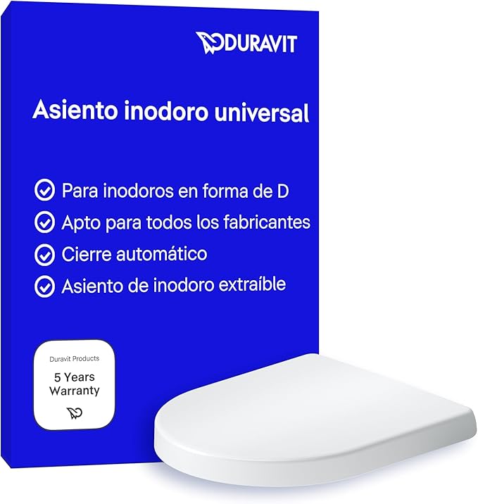 Duravit Asiento WC Universal, Forma de D, Cierre Suave, Blanco