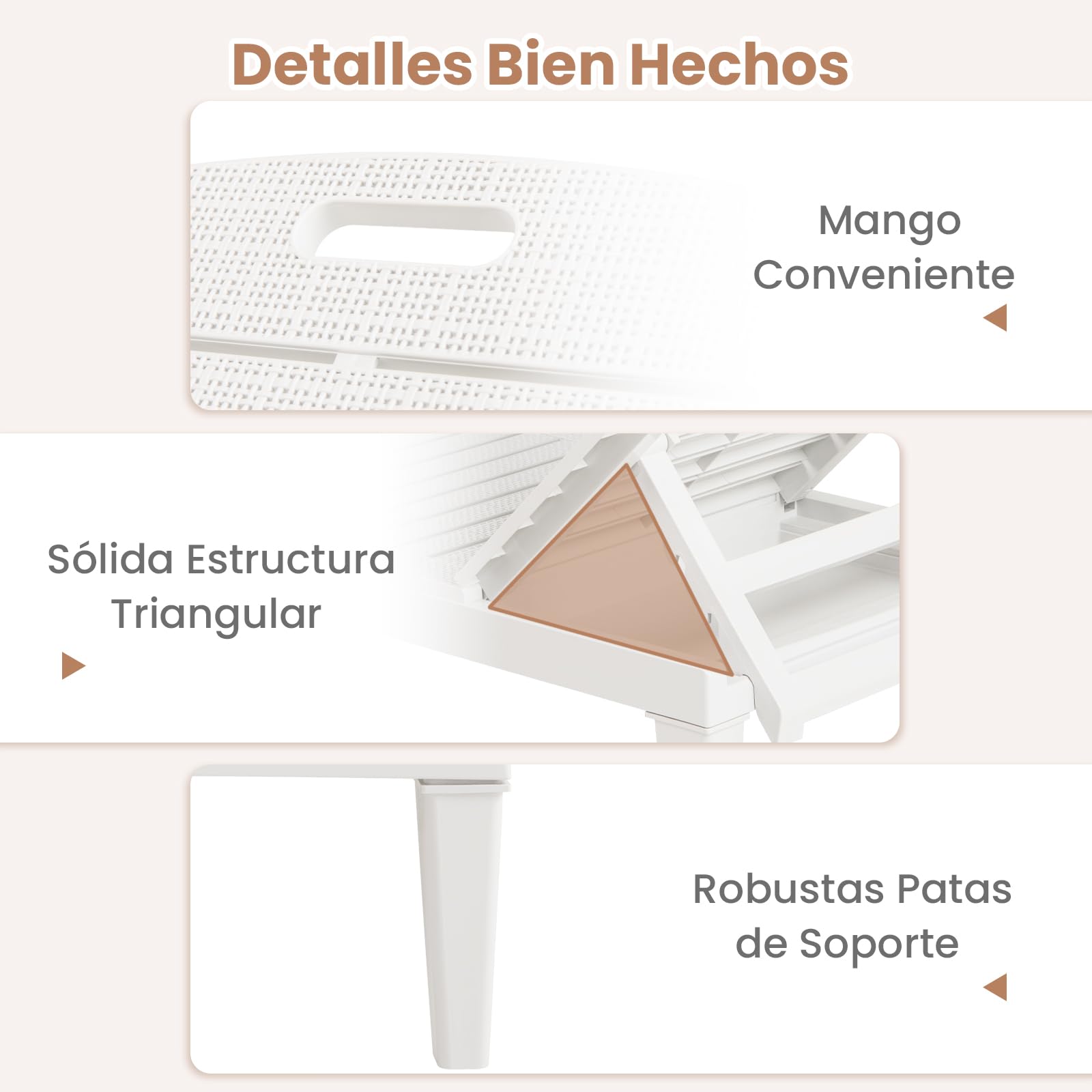 COSTWAY 2 Tumbonas Jardin Exterior, PP, Tumbona Reclinable con Respaldo Ajustable en 5 Posiciones, Espreguiçadeira Jardim Playa Piscina Exterior, 156 x 55 x 83 cm, Carga 160kg (Blanco)