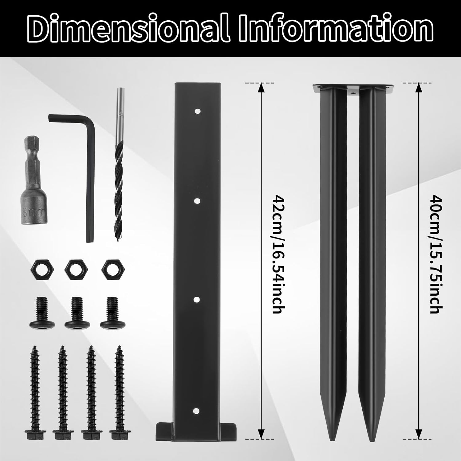 Fence Post Repair Kit Heavy Duty Fence Post Repair Stakes Fence Post Fence Post Repair Stakes Anchor Ground Spike for Repair Tilted Broken Wood Fence Post US(black)