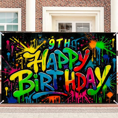 Image of Nuxovilar 71x43 inch Graffiti 9th Happy Birthday Banner