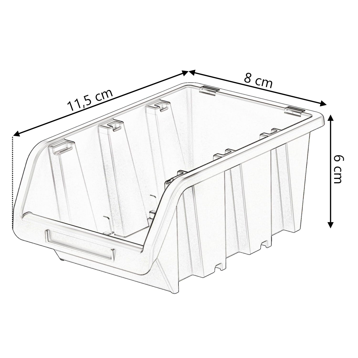 Set di 12 Contenitori a Bocca di Lupo Impilabili 8x11,5x6 cm Nero Plastica