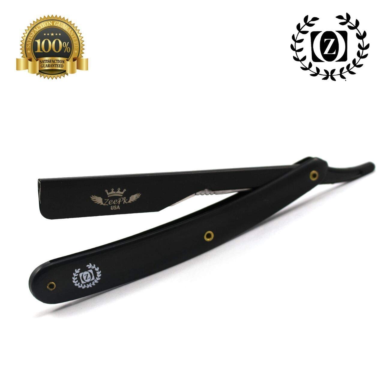 WET CUT THROAT STRAIGHT RAZOR RASOIR + 100 BLADES FULL BLACK