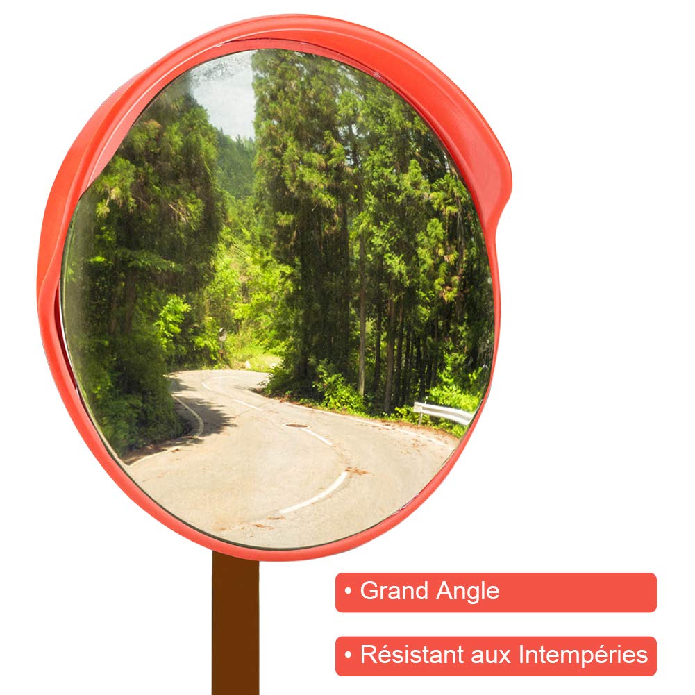 Espejo convexo de 45 cm, espejo de tráfico redondo Espejo de seguridad Espejo de seguridad de tráfico convexo Espejo de carretera de gran angular con accesorios de montaje Naranja