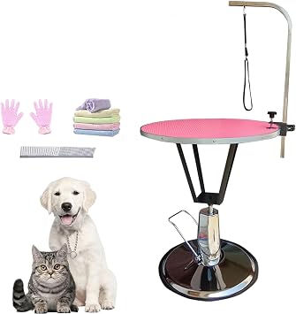 Lift Dog Grooming Table, Heavy Duty Grooming Table for Pets & Large Dogs Adjustable Height 360 Rotatable Adjustable Hair Dryer Holder Pet Grooming StationPink