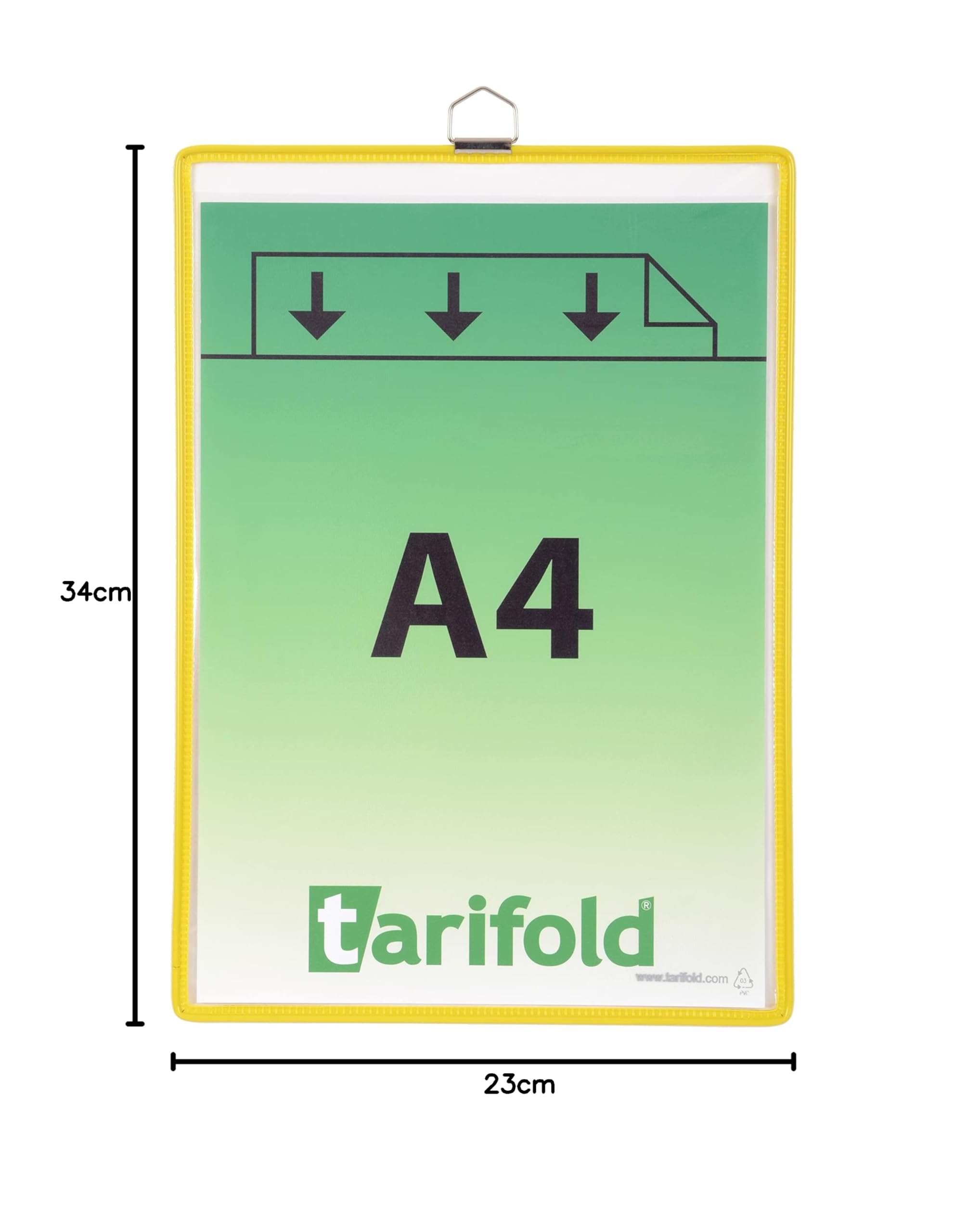 Tarifold 154504 Pochettes d'affichage A4 à suspendre Anse Métallique Cadre Résistant Fil Acier Jaune Lot 5