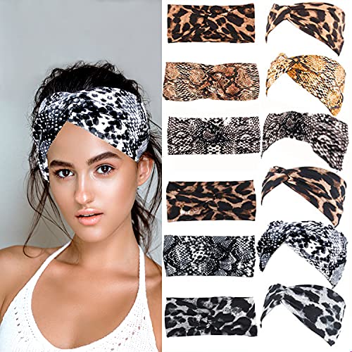 6 Pieces Fashion Elastic Wide Headbands for Women, Enchanting Leopard Knotted Hair Bands Twist Ties Headwraps Turbans for Women's Hair and Hair Accessories for Girls