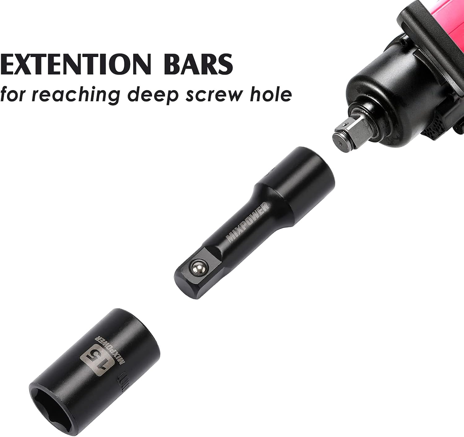 MIXPOWER 1/2-Inch Drive Shallow Impact Socket Set Metric Size 10mm-32mm CR-V 6-Point Mechanic and Repair Project 20-Piece 1/2" Shallow Sockets Set with Extension Bar and Universal Joints