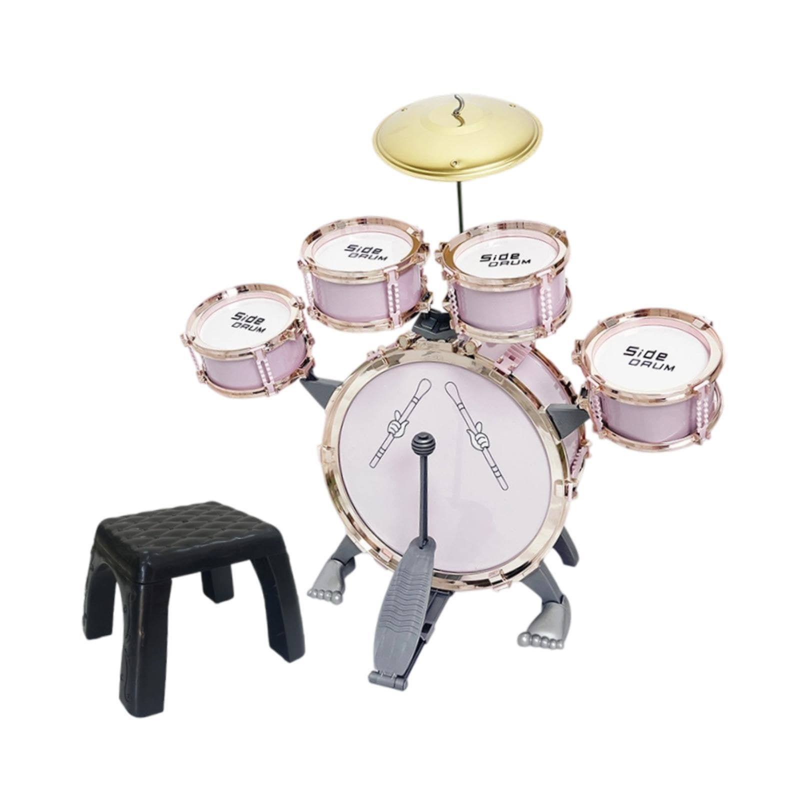 Batteria Bambini Playset Percussioni Giocattolo Strumento Musicale Sgabello in Materiale Pp Adatta per Divertimento Regalo Camera da Letto a, Rosa