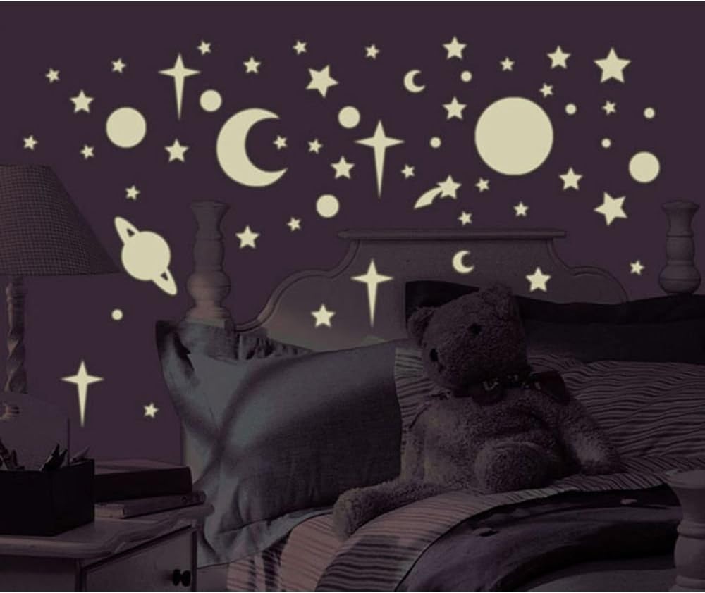 258 New Glow in the Dark STARS SUNS PLANETS WALL DECALS Kids Bedroom Stickers