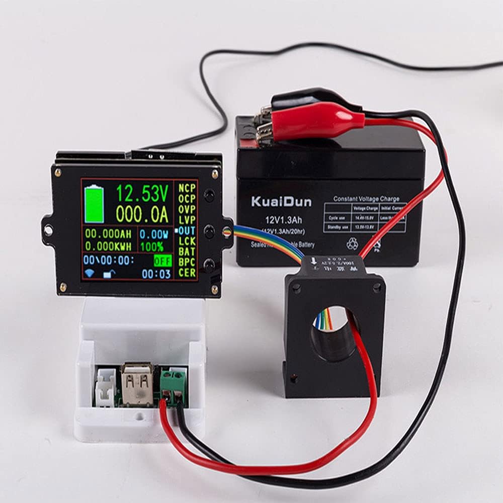 DC Voltage and Current Meter with LCD Screen Sensor, Digital DC Multimeter 500A 500V Voltmeter Ammeter Current Amp Power Watt Capacity Time Meter Battery Tester