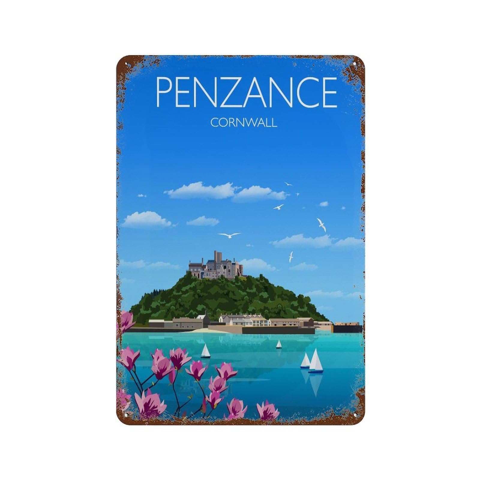 xiaoxiaoshen Travel of Penzance Cornwall UK Wall Decor Art Metal Tin Poster Modern Home Decor Art Home Bar Shop Decorations Vintage Sign 30x20cm