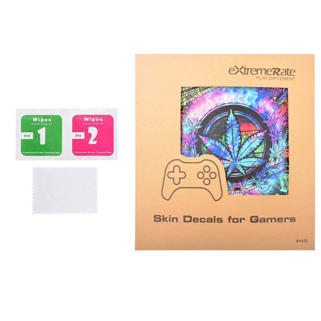eXtremeRate Adesivo Skin per ps4 Slim Console Controller,2 Cover Controller Decalcomanie&2 Sticker LED Lightbar Barra Luminosa per ps4 Slim Joystick(Erbe Multicolori)