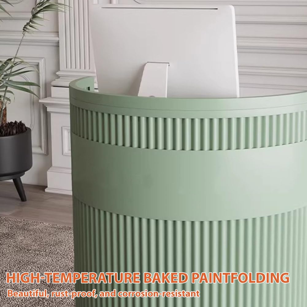 Moderno escritorio de recepción semicircular con cajones con cerradura, mesa de bienvenida de acero al carbono para oficinas, hogares y salones, elegante recepción de banco rosa