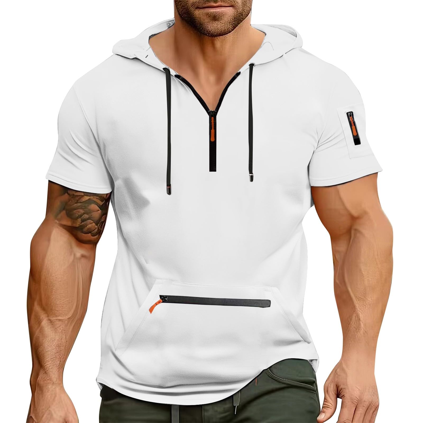 Hoodies for Men Quarter Zip Hoodie Lightweight Sweatshirt Pullover Oversized Hooded Tshirts with Pocket