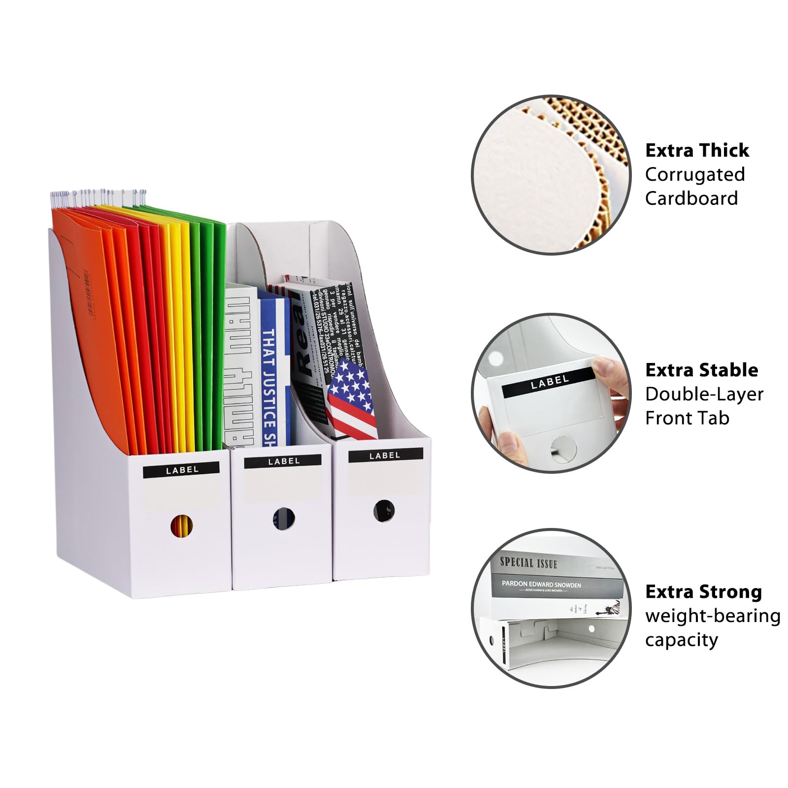 Xiepipipaper Magazine File Holders 12 Pack - Brown Corrugated Desk Organizers With Labels