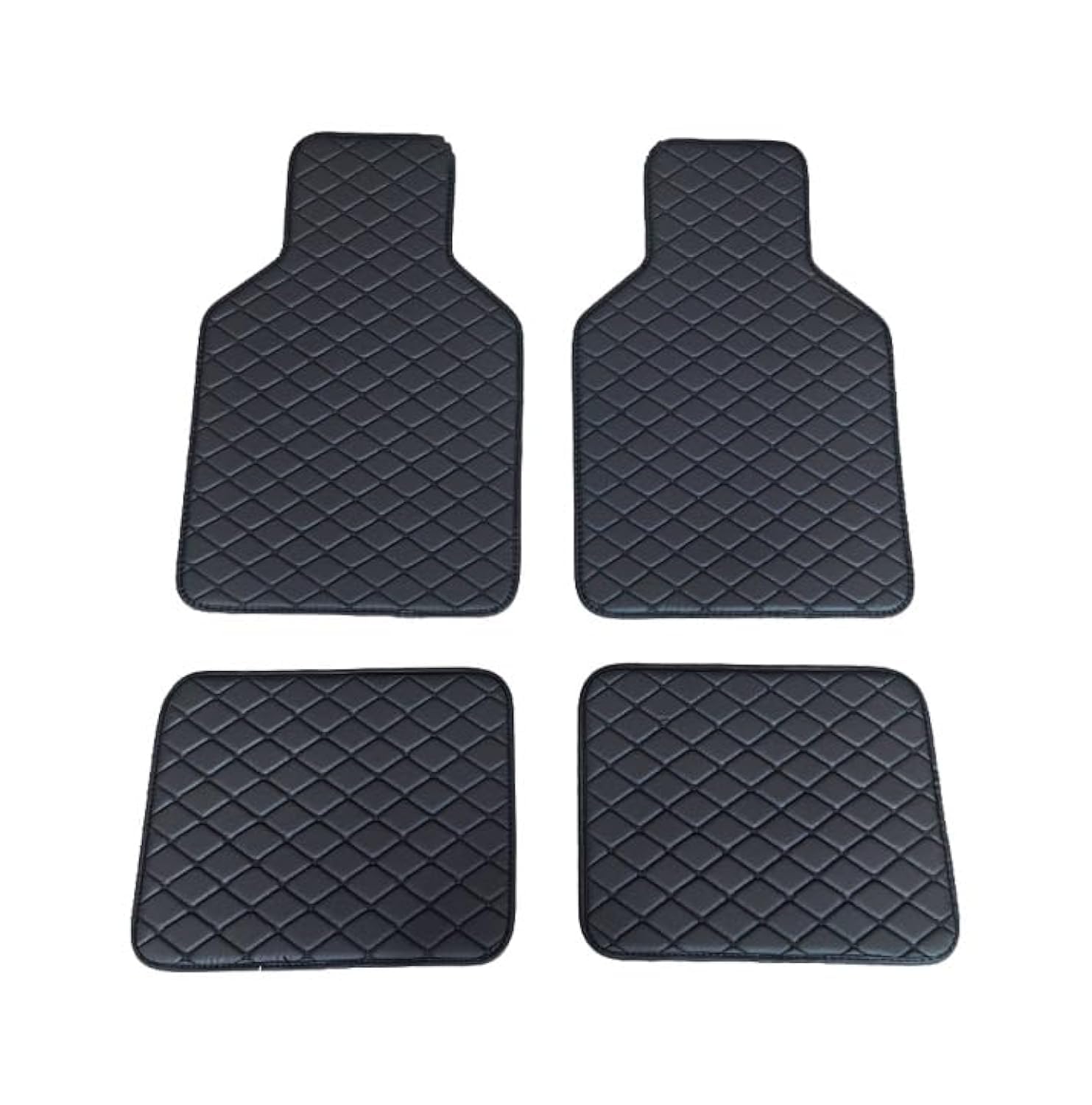4-in-1 Leather Car Mats Diamond Shape Floor Mats Carpet Anti-Slip Waterproof Pad Universal Fit for Automotive SUV, Sedan, Van,Black