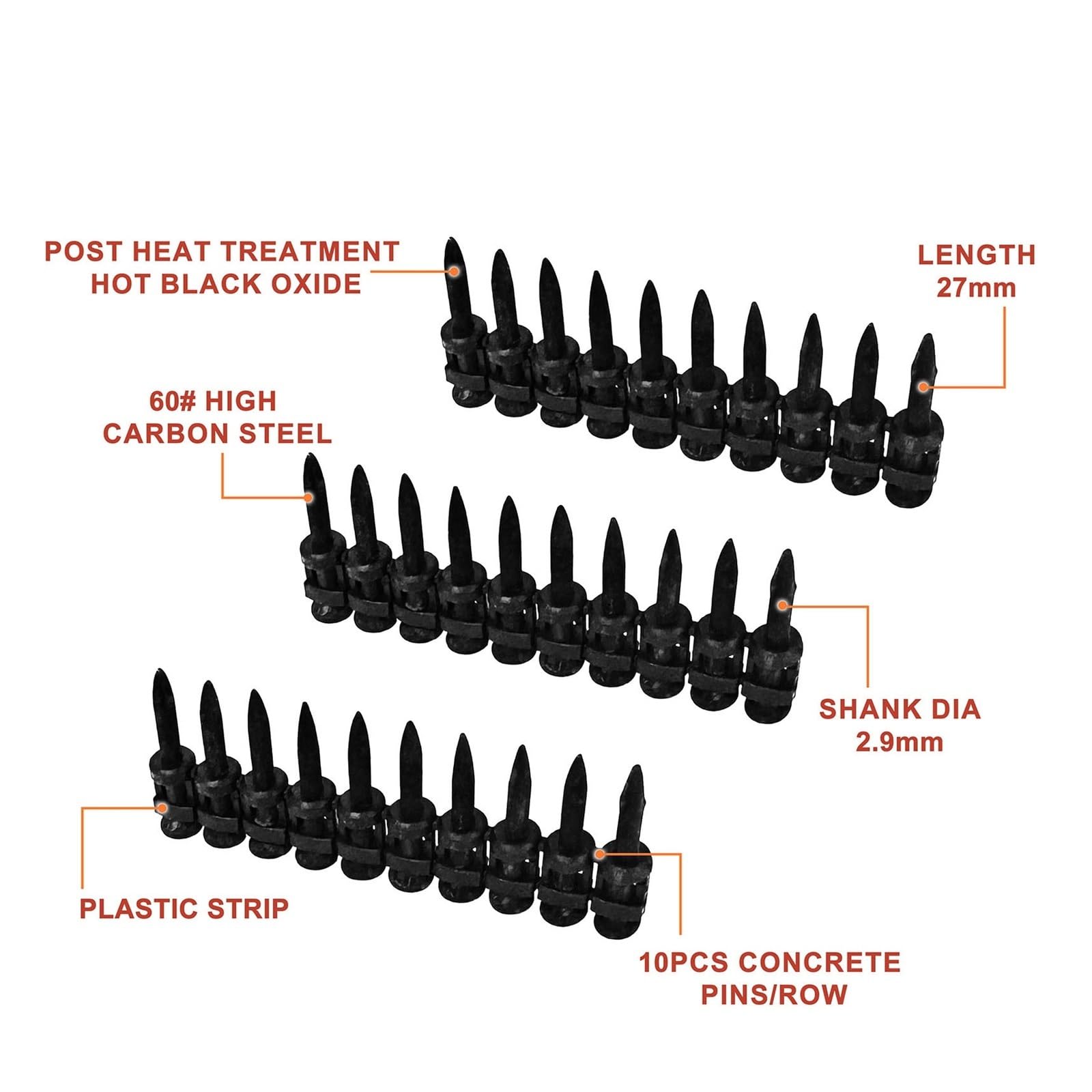 300 Uds. Clavos De Hormigón Intercalados De Plástico, Pasadores De Accionamiento De 22mm De Acero Con Alto Contenido De Carbono for Clavadora A Gas(38mm)