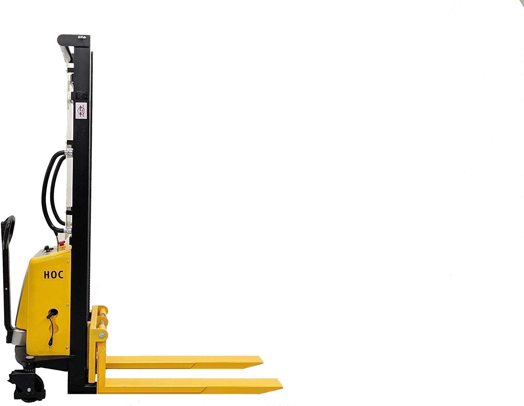 Hoc EMS1035 Semi Electric Pallet Stacker 2204 Pound Capacity + 138 Inch Height + 3 Year Warranty