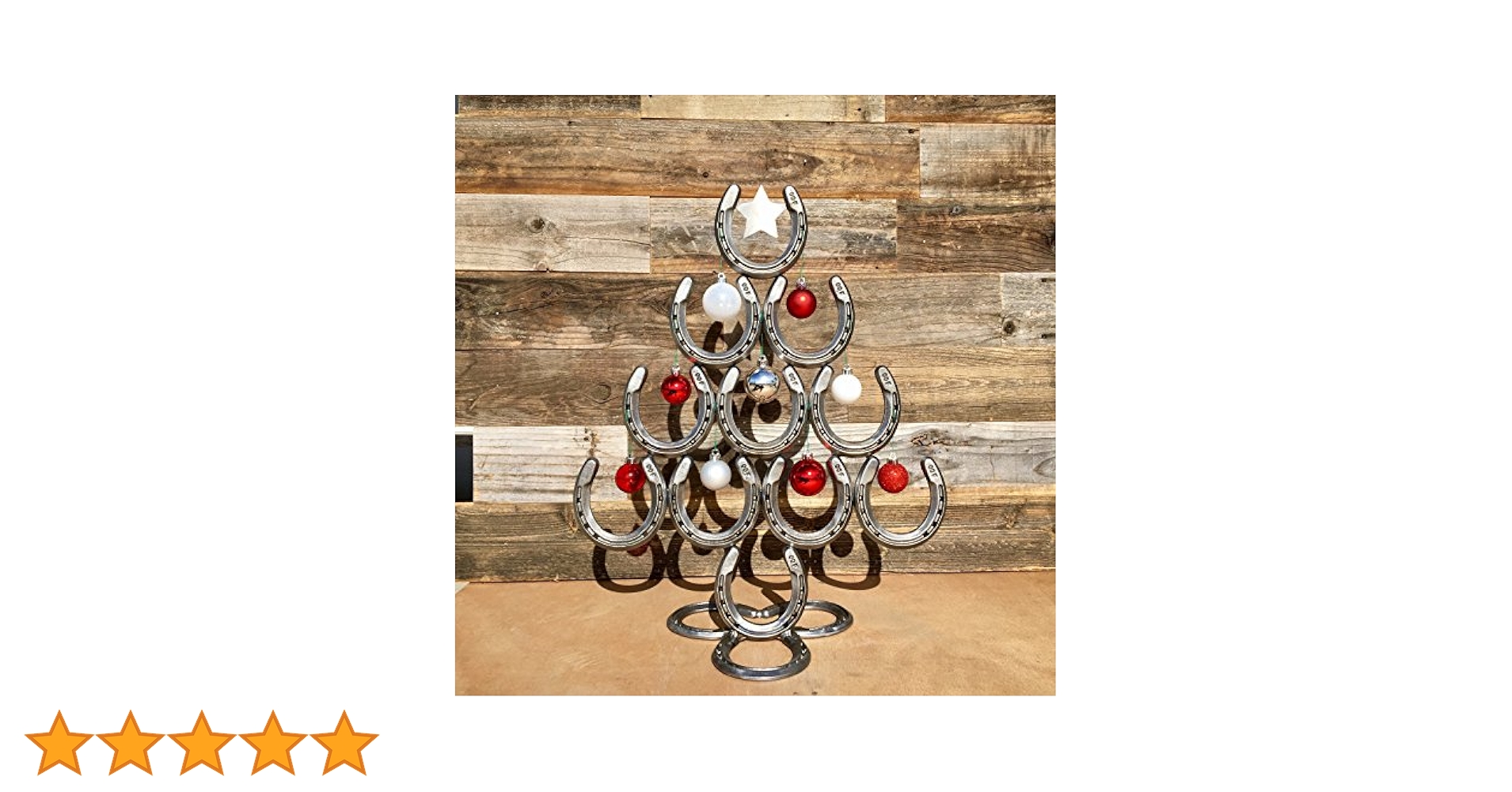 Rustic Horseshoe Christmas Tree with Star and Ornaments
