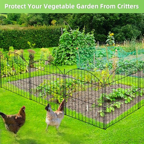 Image of Thrivinest Decorative Garden Fence, 24in H x10ft L, 5 Pack No Dig Fence Animal Barrier, Arched Flower Bed Edging, Metal, Black, Traditional