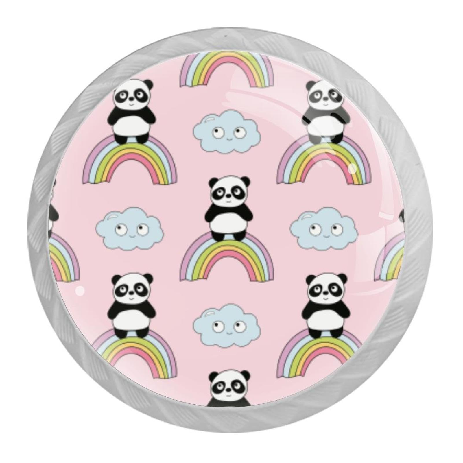 Tqmspg Multi04 4 Pieces Drawer Pulls Cute Pandas Rainbow And Clouds Door Knobs Dresser Handles For Kitchen Wardrobe Cupboard Hardware Furniture