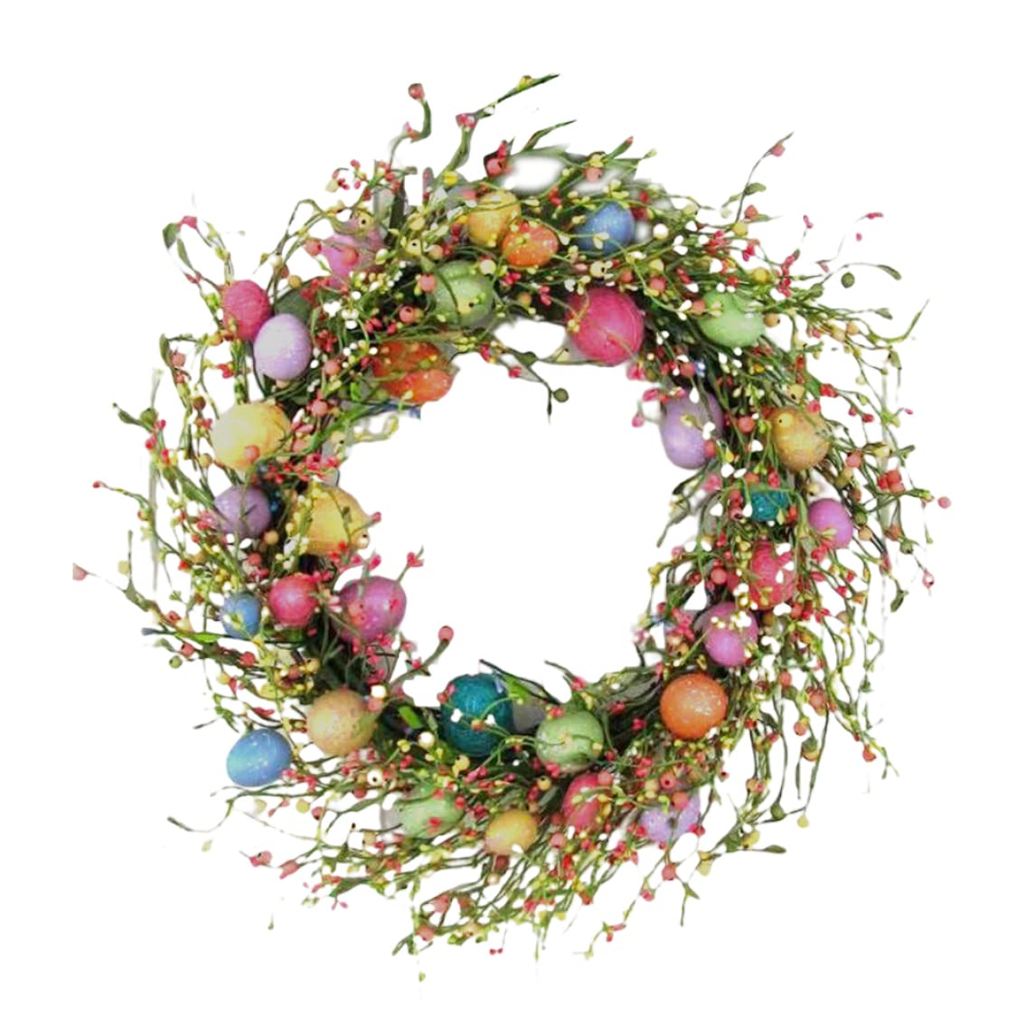 Otbushit Colored Easter Egg Easter Wreath Front Door Wreath with Flowers and Berry Spring Garland