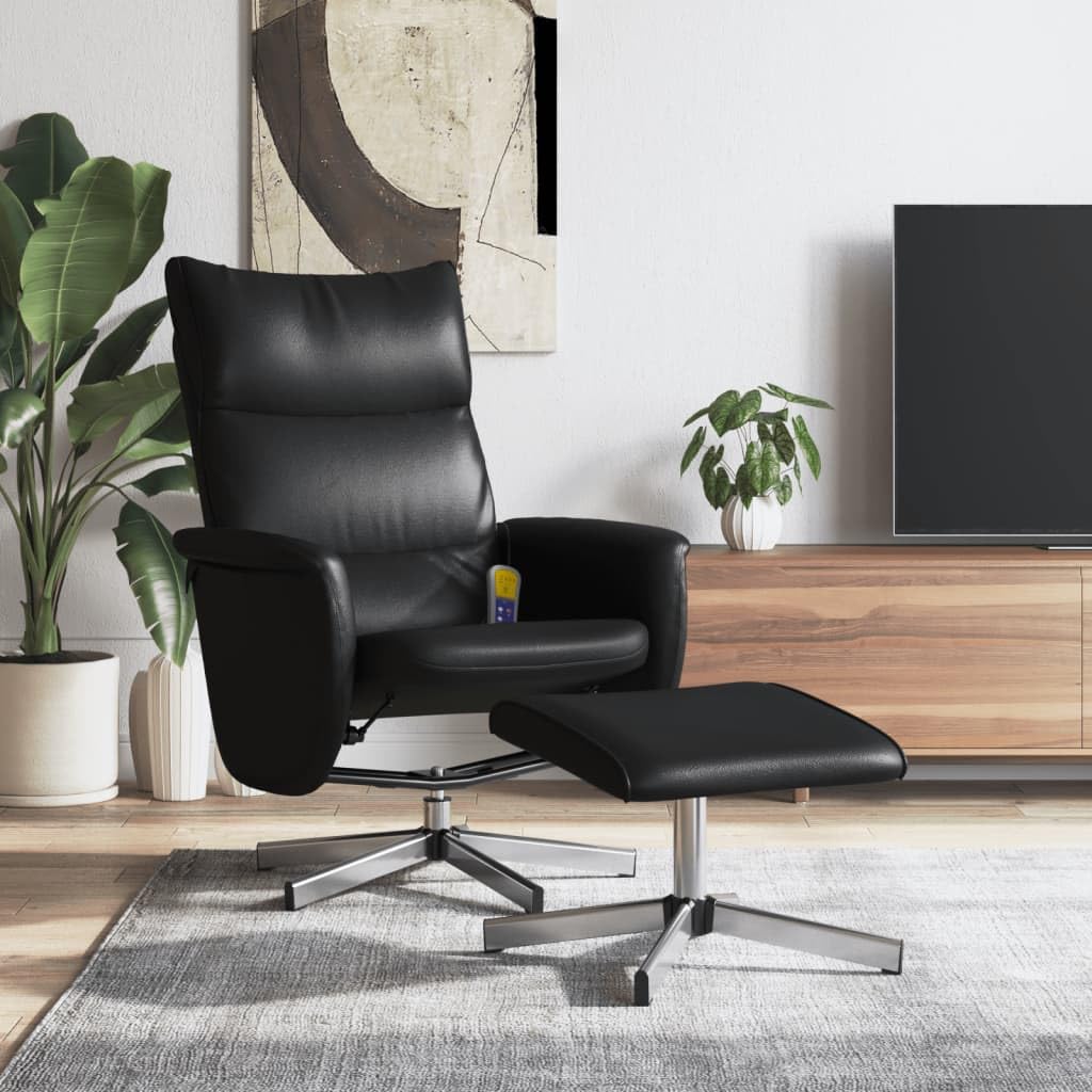 Fauteuil Recliner Similicuir Noir Avec Repose-pieds - Fauteuil De Salon Ou TV VidaXL