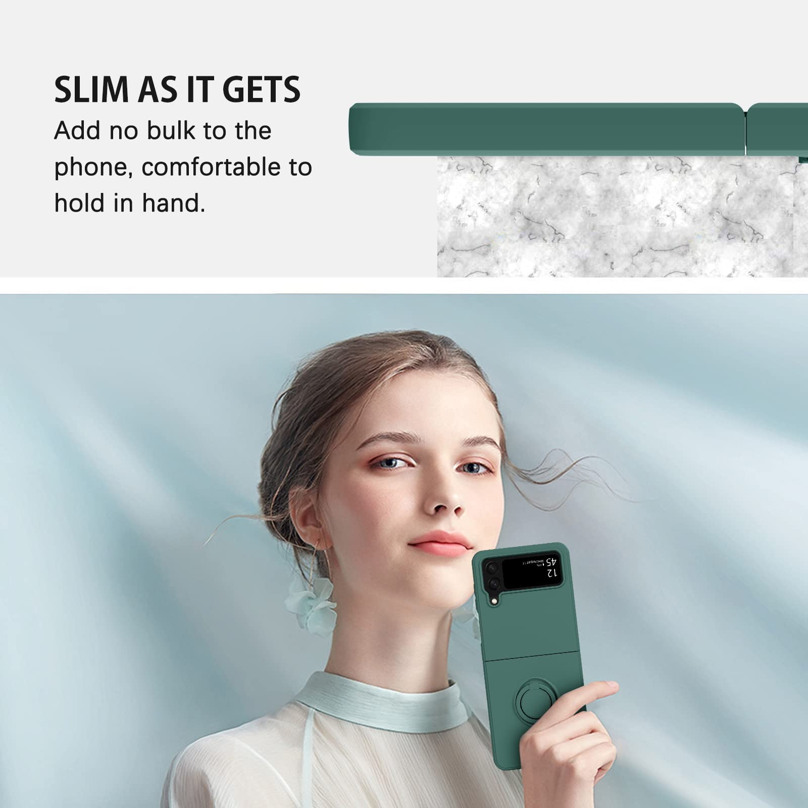 DUEDUE for Samsung Galaxy Z Flip 4 5G Case Liquid Silicone Soft Gel Rubber Slim Cover with Ring Holder Kickstand Shockproof Protective Phone Cases for Galaxy Z Flip 4 5G 6.7