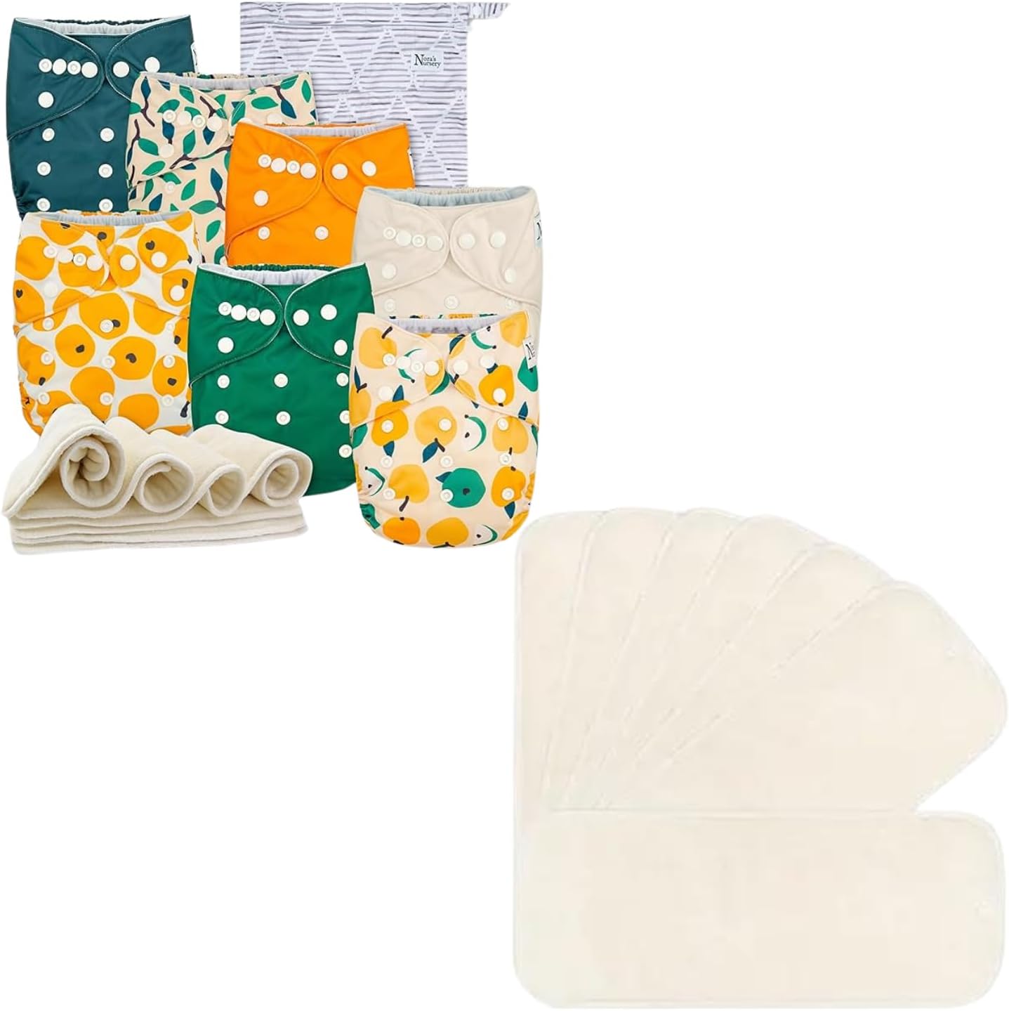 Nora's Nursery Cloth Diapers + 7 Pack Inserts with Snap