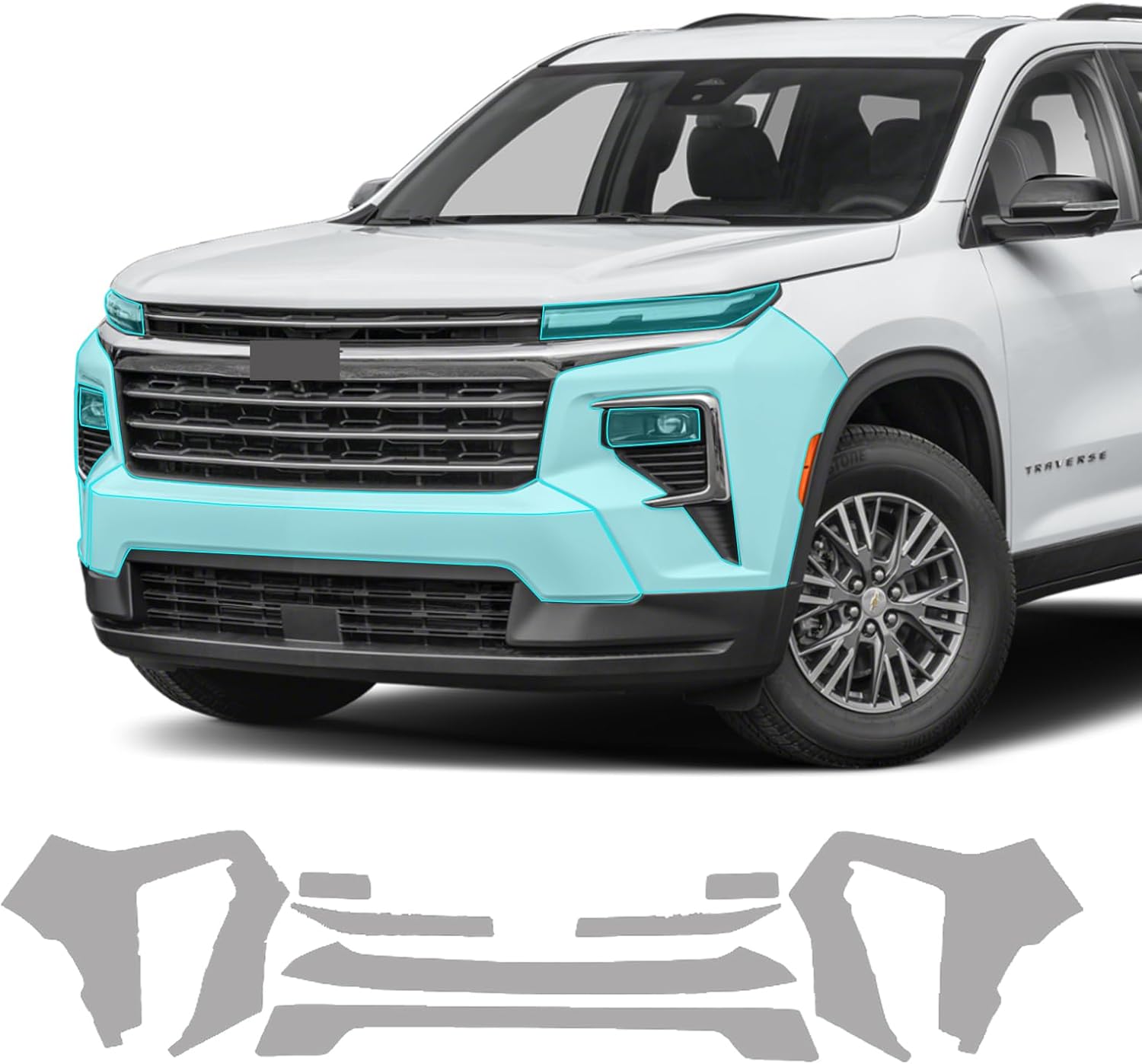 for Chevrolet Traver 2024-2025 8.5Mil TPU PPF HD Clear Paint Protective Film Custom Fit Anti Scratch Self Healing Shield Guard with Install Kit Bumper Headlight 8Pcs