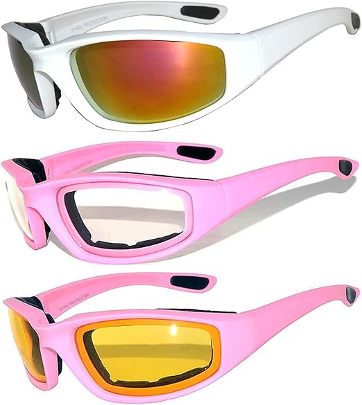 3 Pack Motorcycle Riding Glasses, Padded Sport Sunglasses, Assorted Colors for Men and Women
