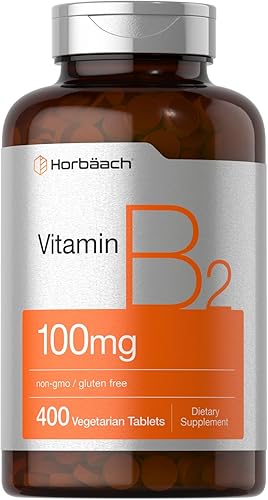 Horbäach Vitamina B-2 100 mg  400 tabletas  Suplemento vegetariano, sin OMG y sin gluten  Vitamina B2 Riboflavina