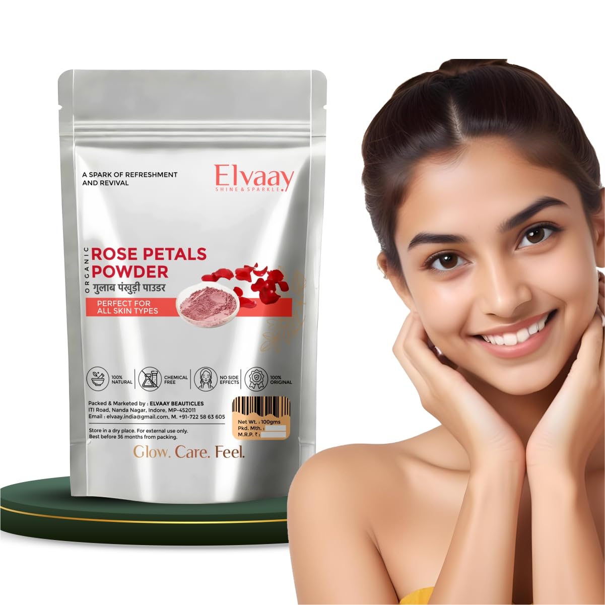 Elvaay Exotic Rose Petals Powder, Herbal Body Scrub for Dead Skin and Tan Removal, Refreshing Bath Water Additive, 100g-picture-46