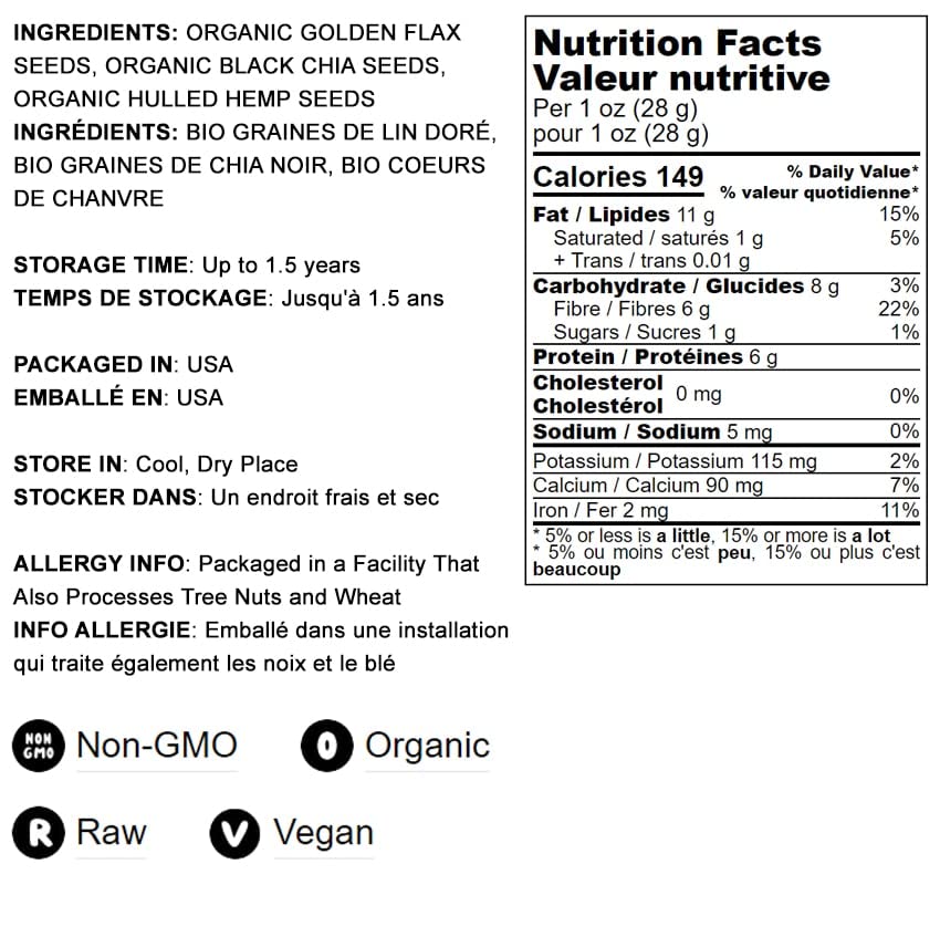 Miniatura 4 de Mezcla orgánica de semillas de chía lino y cáñamo 25 libras una mezcla sin OMG de semillas de chía negra entera semillas de lino dorado enteras y