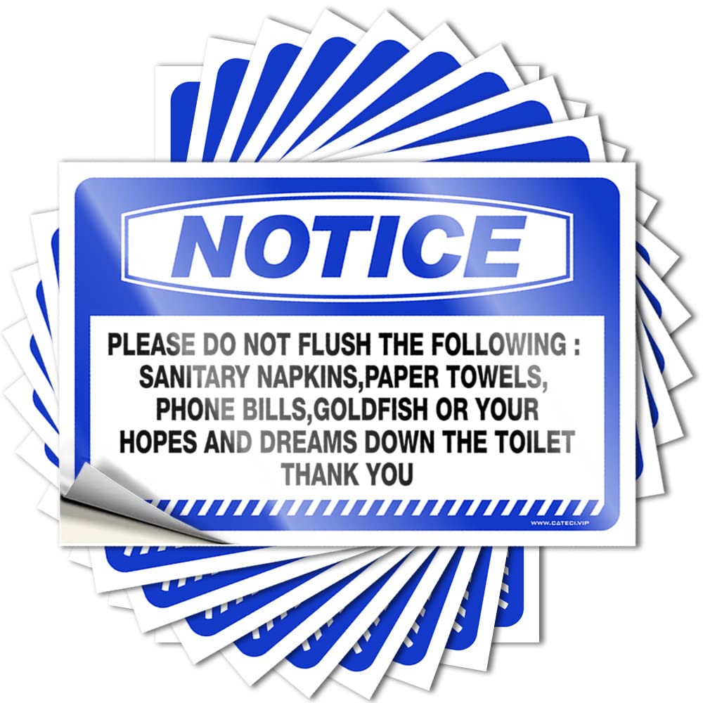 Stickers for Car Notice Please Do Not Flush The Following Sanitary Stickers 10 Pcs Funny Sticker Signs for Man Cave(12X18CM)