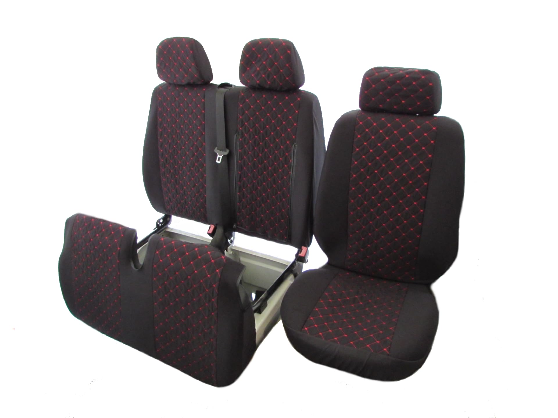 2 + 1 fundas de asiento diseñadas para Mercedes Sprinter Volkswagen Crafter 2006-2018 Velour RED LHD