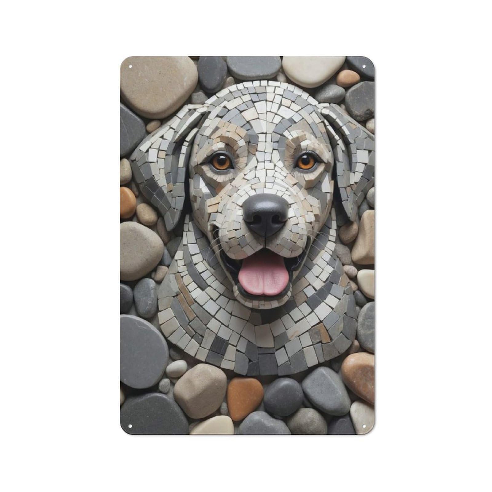 Junmoney Style Retro Metal Wall Sign 30X20cm With Mosaic Dog Portrait With Stone Background For Hallway Wall, Suited To Hallway Decor Lovers