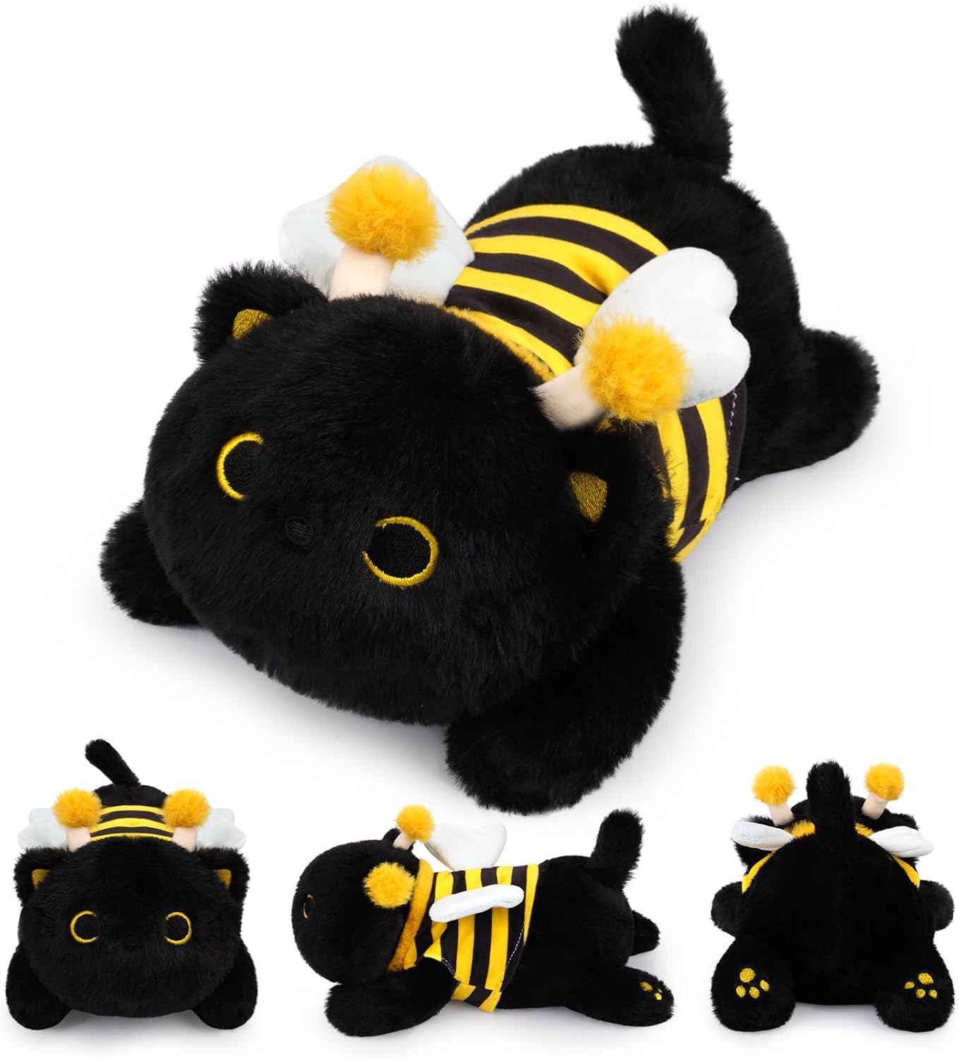 Weighted Cat Stuffed Animal,Bee Black Cat Plush Soft Weighted Plushies,Cute Plush Toys with Removable Honeybee Outfit Costume,Sensory Comfort Huggable Weighted Plush Animals Gifts for Kids
