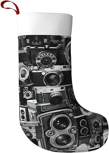 Retro Cool Cámara Colección Impresión Navidad Calcetín para chimenea Colgante Navidad Calcetín Decoración de vacaciones y regalo para el hogar