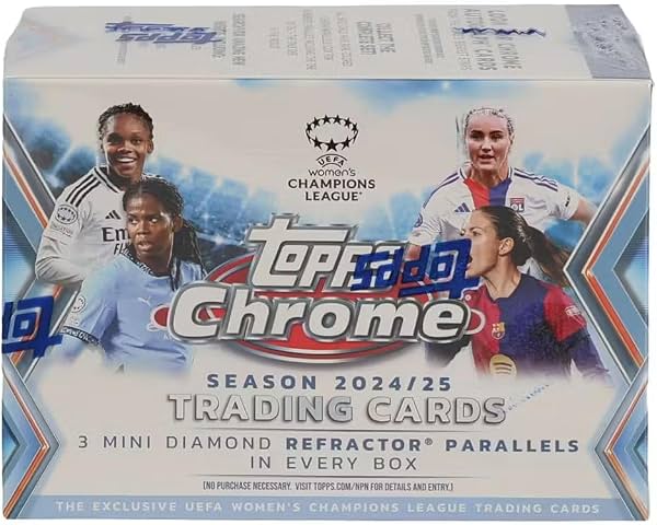 Caja Blaster de Tarjetas Coleccionables de Fútbol Topps Chrome UEFA Women's Champions League 2024/25 - Caja Blaster de 7 Paquetes (¡3 Paralelas Diamante Mini por Caja!)