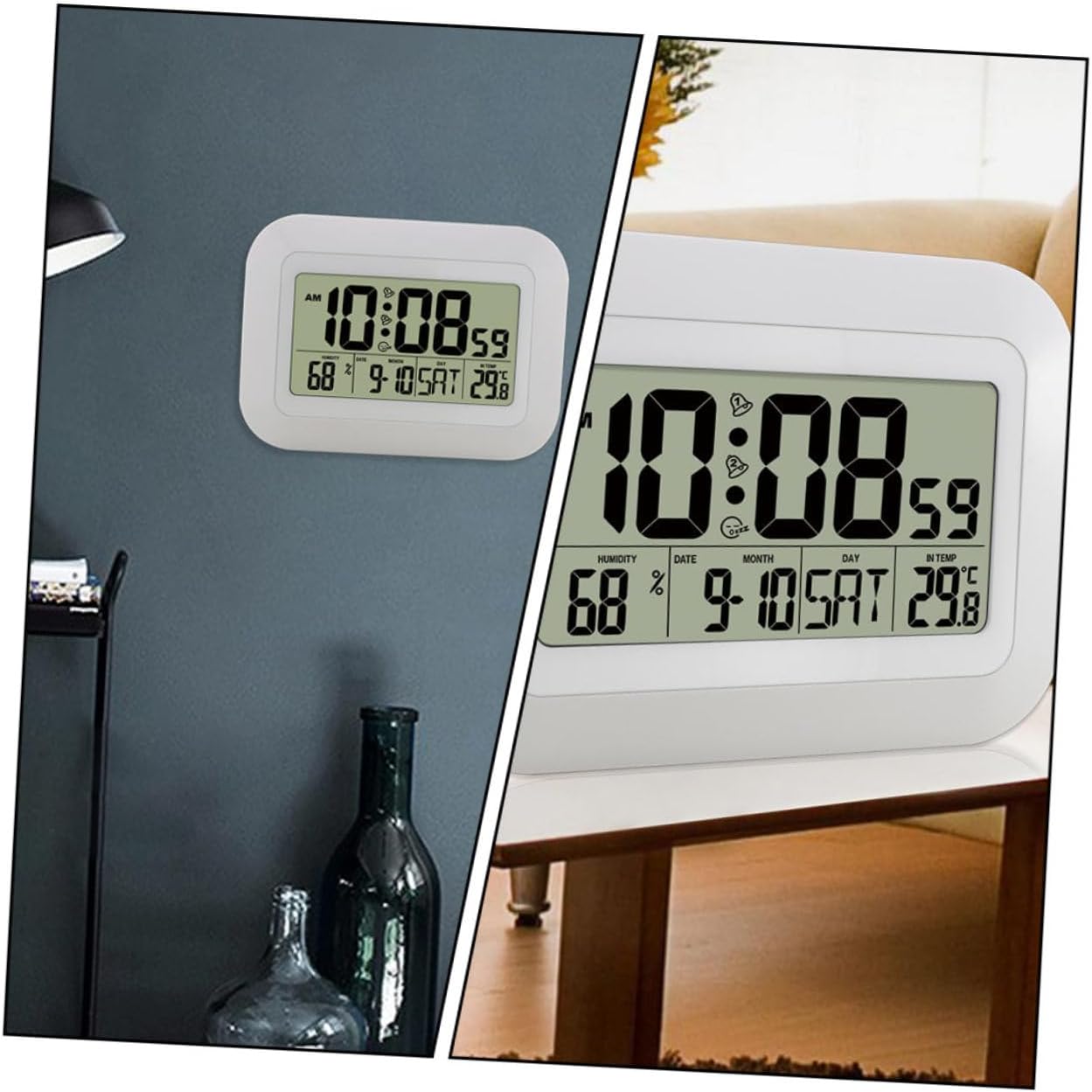 1Pc Digital Hanging Clock with Temperature and Humidity Display Stylish Home Alarm Clock for Bedroom Living and Study Screen Design