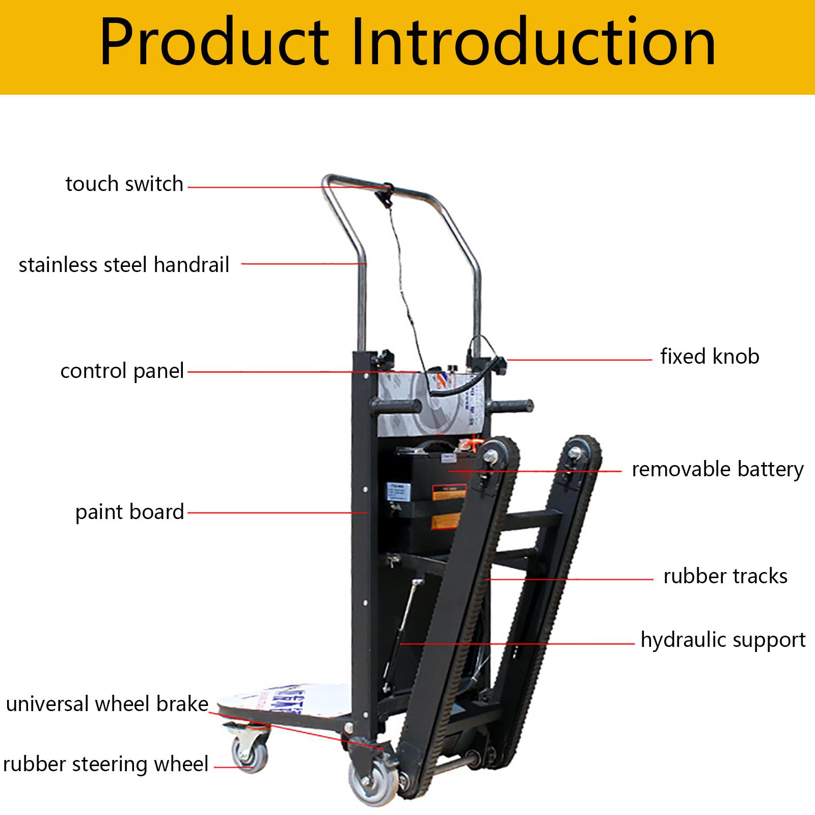 Carrello Elettrico per Salire Le Scale, Carrello Elettrico per Salire Le Scale da 2980 W, Carrello per Traslochi, capacità di 1100 libbre, Carrello per Salire Le Scale per impieghi Gravosi